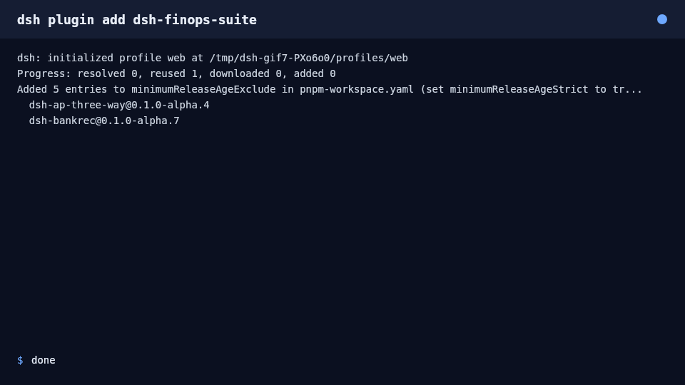 Terminal demo: real dsh-finops-suite install output